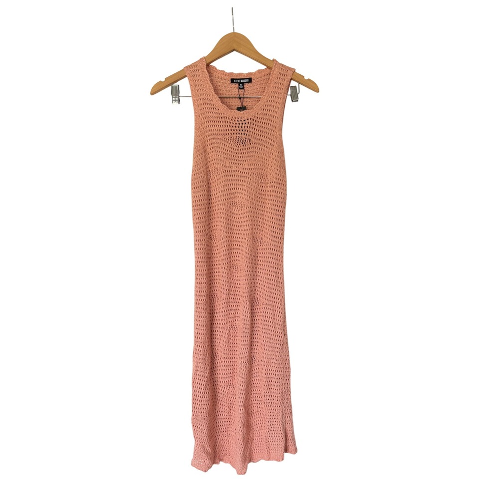 Steve Madden Crochet Mini Dress Coral Peach Sleeveless Lined Size M NEW - Picture 2 of 6